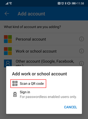 unable to scan qr code in microsoft authenticator app